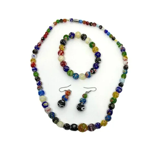 Multi Color Murano Glass Necklace, Earrings & Bracelet Set - Picture 2 of 6